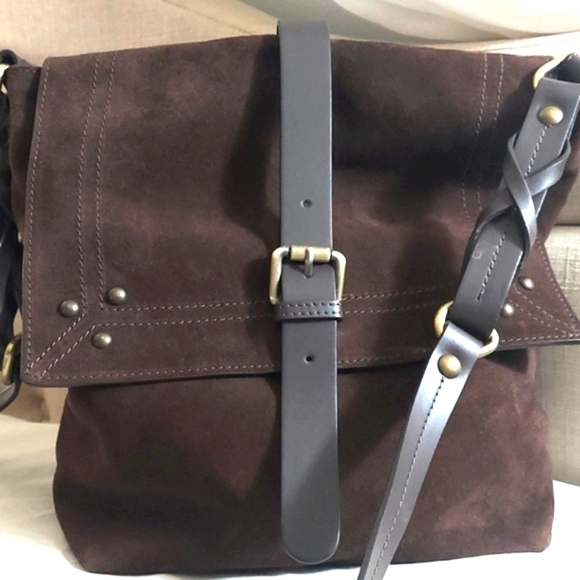 Garnet Hill Siena  Messenger Crossbody Leather Suede Bag Made in Italy - Picture 2 of 13